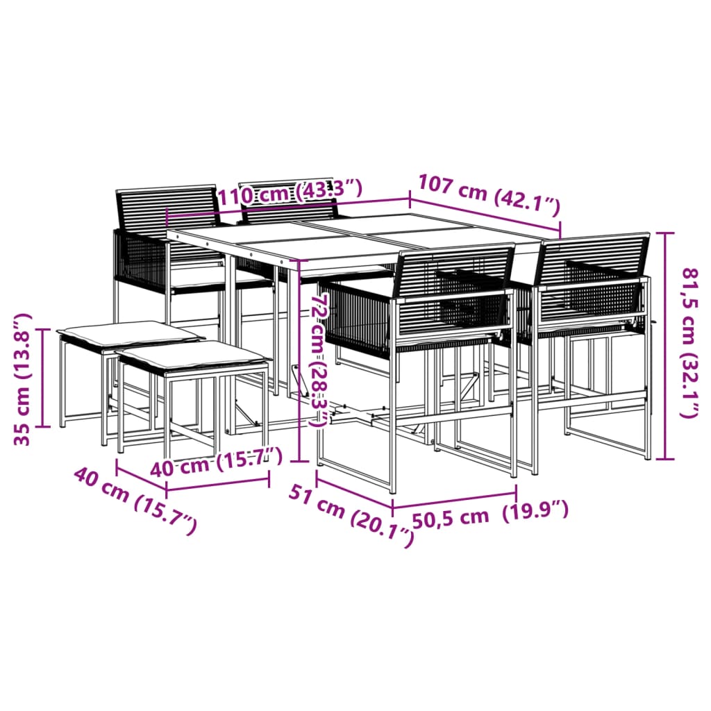 vidaXL 9-piece Garden Dining Set Poly Rattan Black