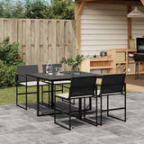 vidaXL 5-delige Tuinset met kussens poly rattan zwart