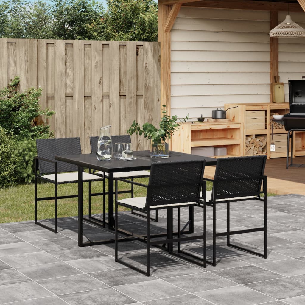 vidaXL 5-delige Tuinset met kussens poly rattan zwart