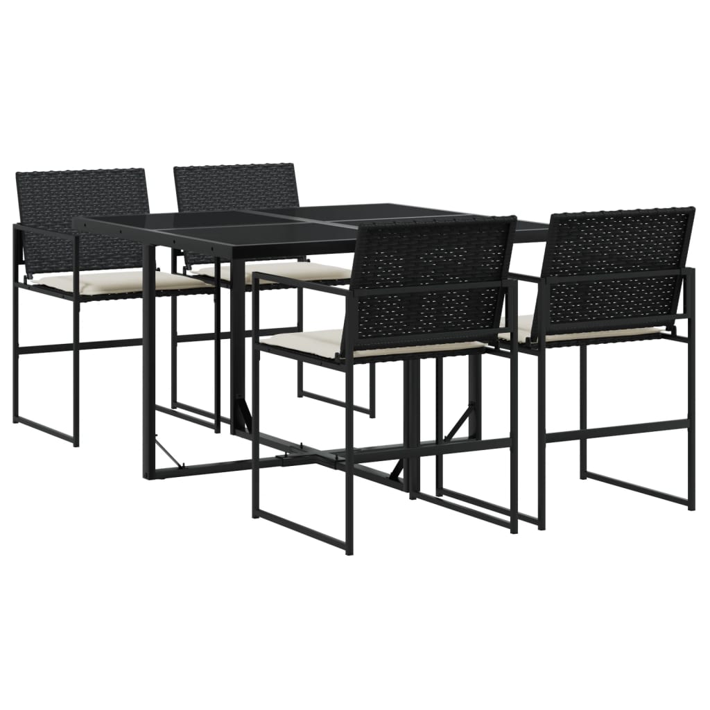vidaXL 5-delige Tuinset met kussens poly rattan zwart