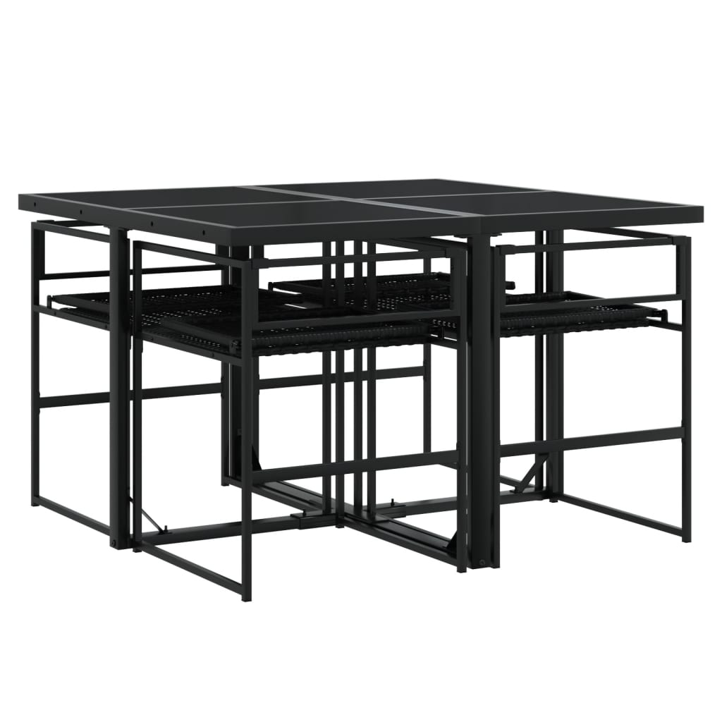 vidaXL 5-delige Tuinset met kussens poly rattan zwart