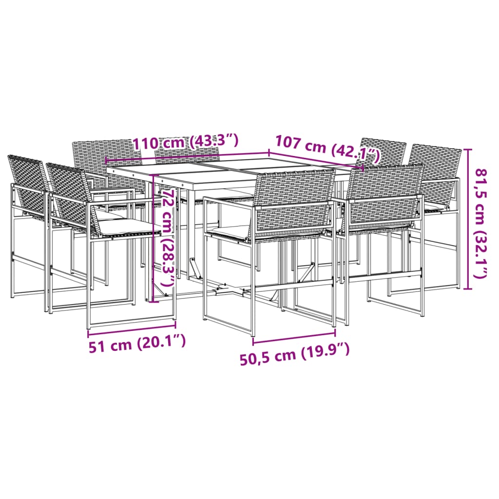 vidaXL 9-delige Tuinset poly rattan zwart