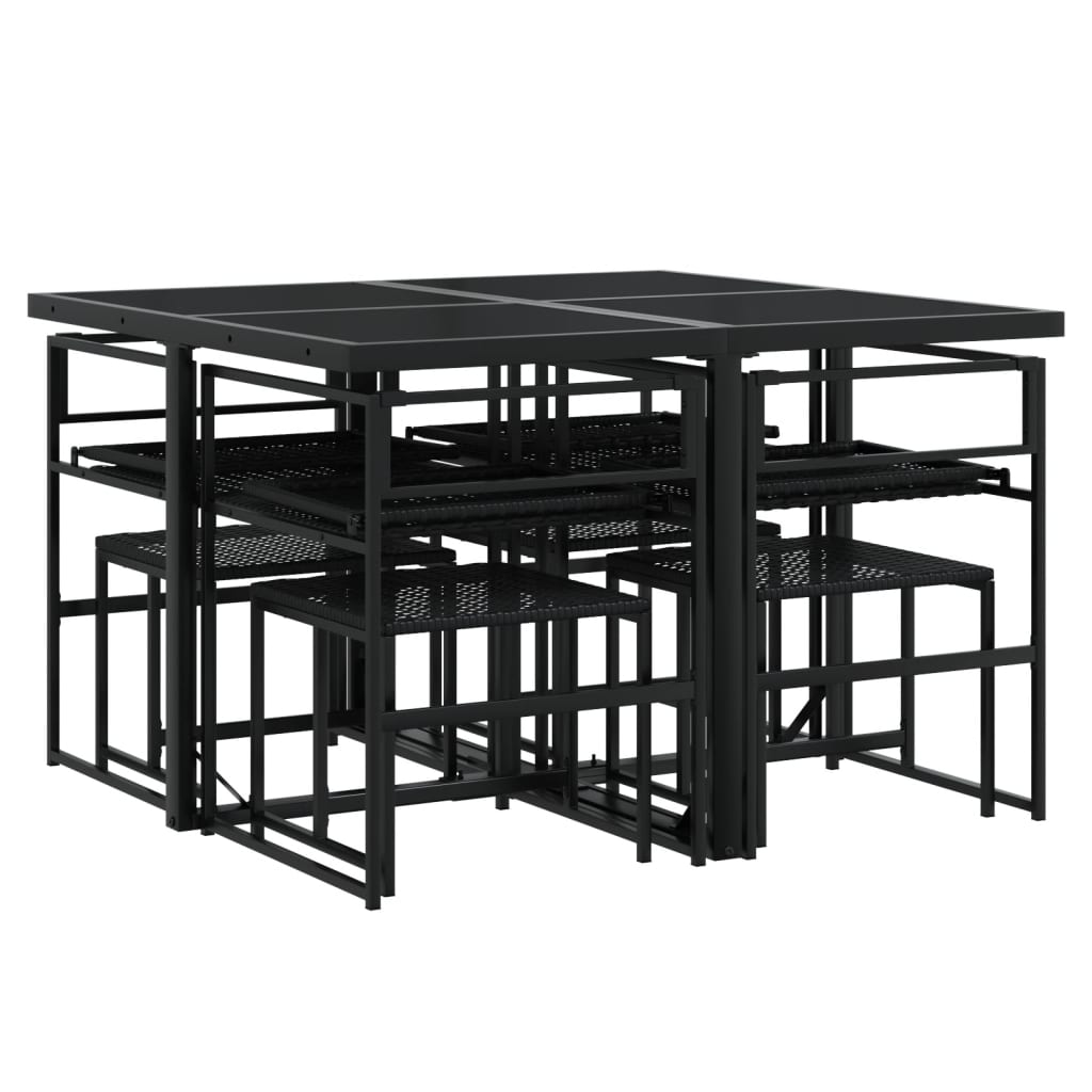 vidaXL 9-piece Garden Dining Set Poly Rattan Black