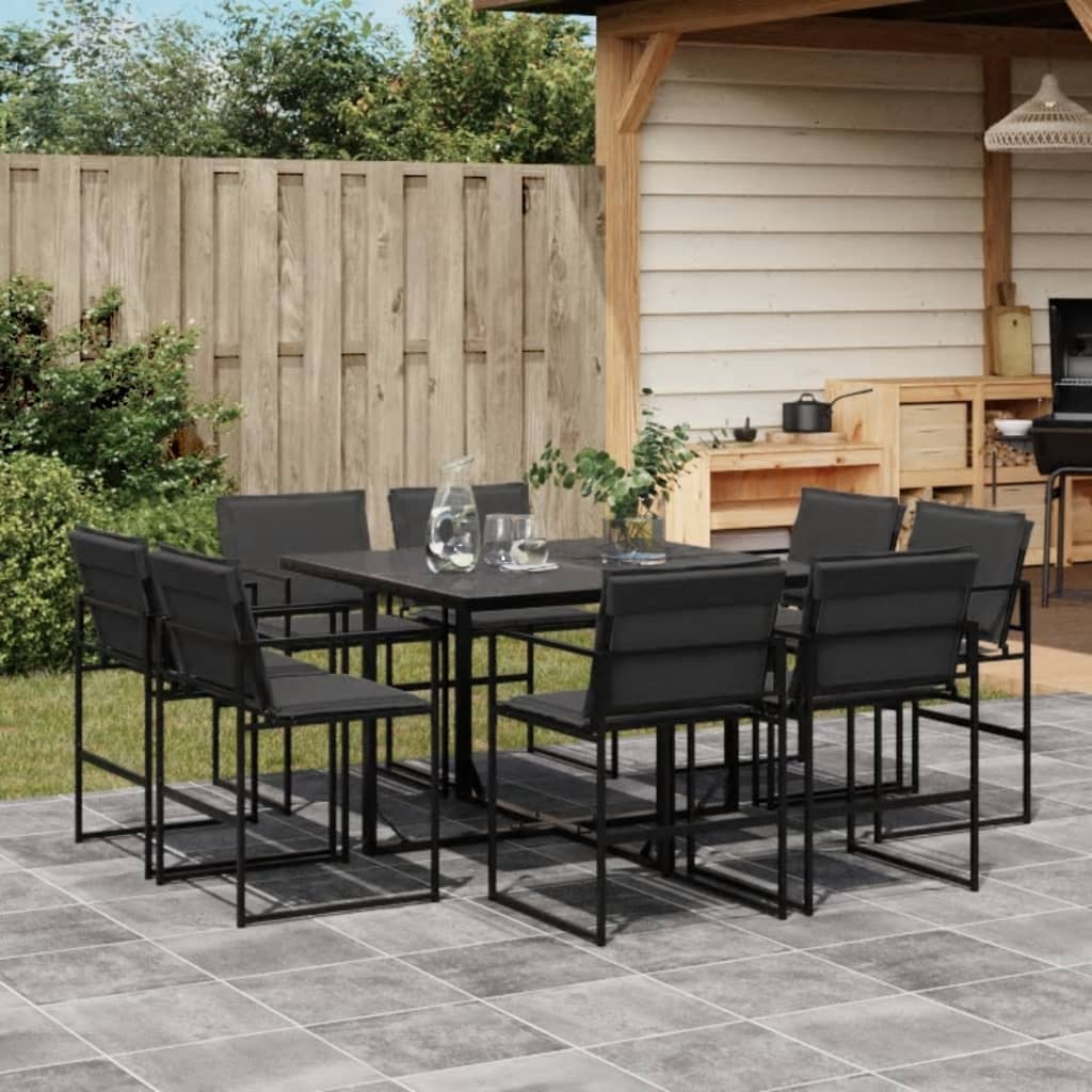 vidaXL 9-piece Garden Dining Set with Cushions Textilene Black