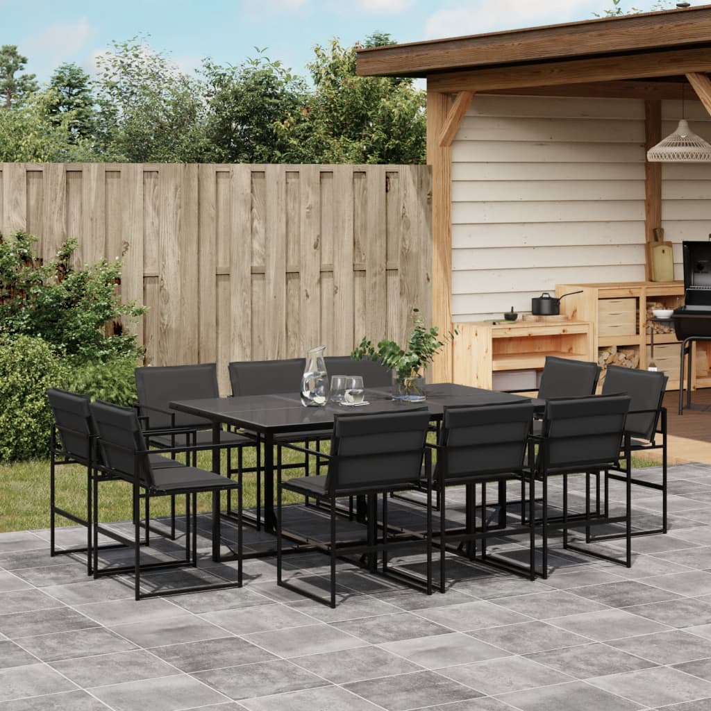 vidaXL 9-piece Garden Dining Set with Cushions Textilene Black