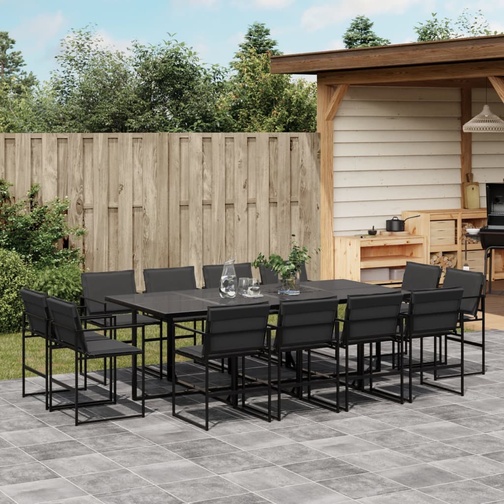 vidaXL 9-piece Garden Dining Set with Cushions Textilene Black