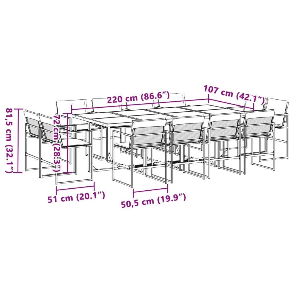 vidaXL 9-piece Garden Dining Set with Cushions Textilene Black