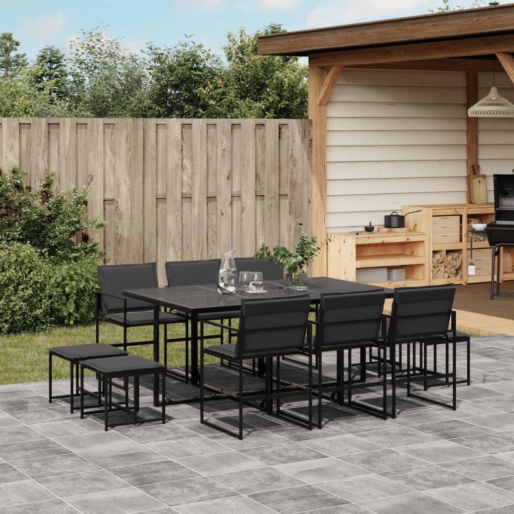 vidaXL 9-piece Garden Dining Set with Cushions Textilene Black