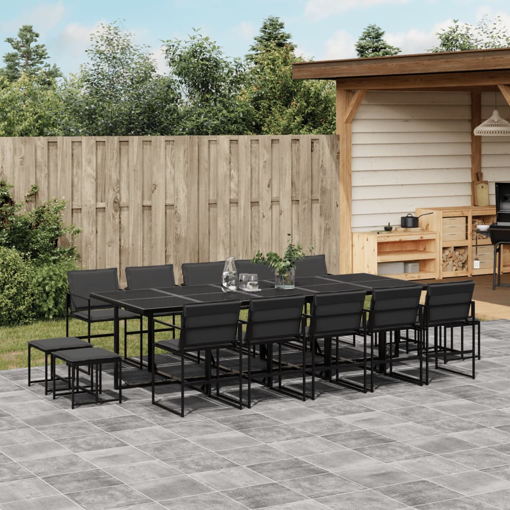 vidaXL 9-piece Garden Dining Set with Cushions Textilene Black