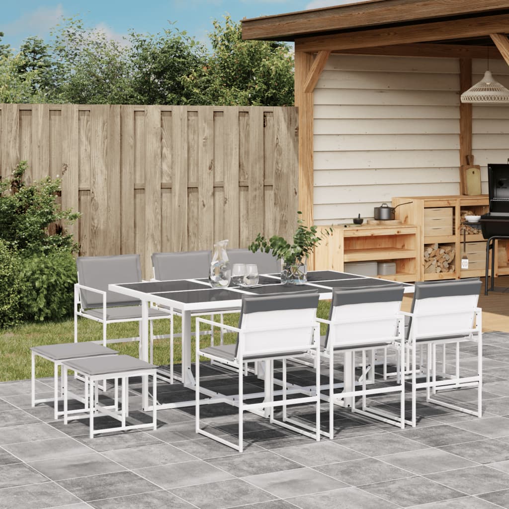 vidaXL 9-delige Tuinset met kussens textileen wit