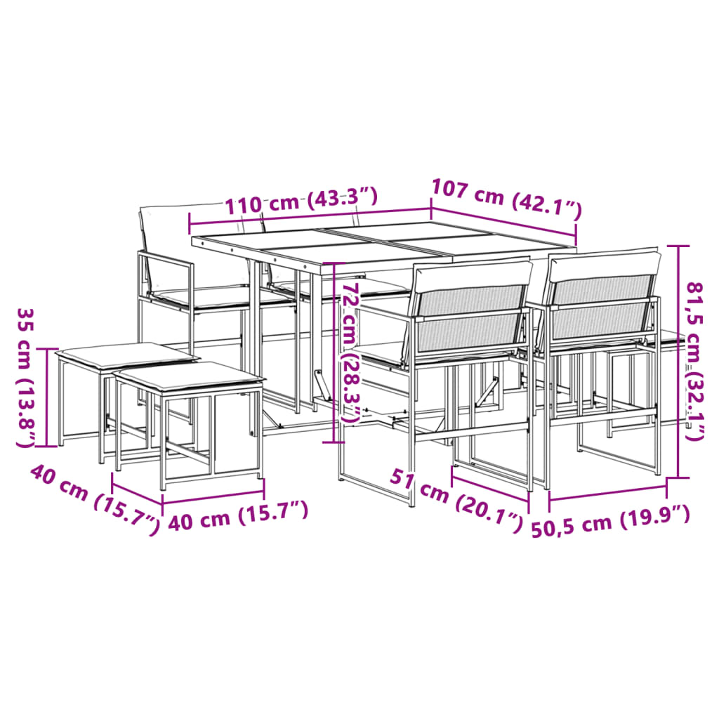 vidaXL 9-piece Garden Dining Set with Cushions Textilene White