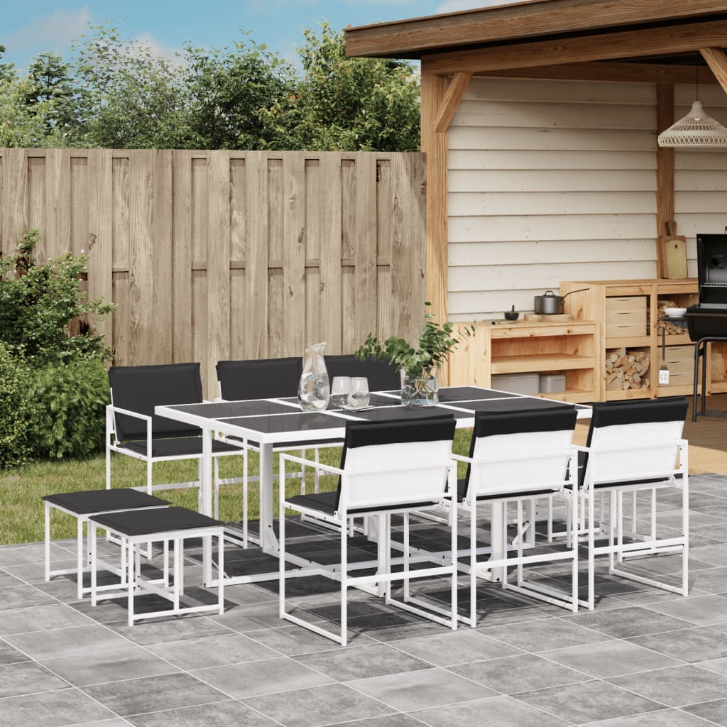 vidaXL 9-piece Garden Dining Set with Cushions Textilene White