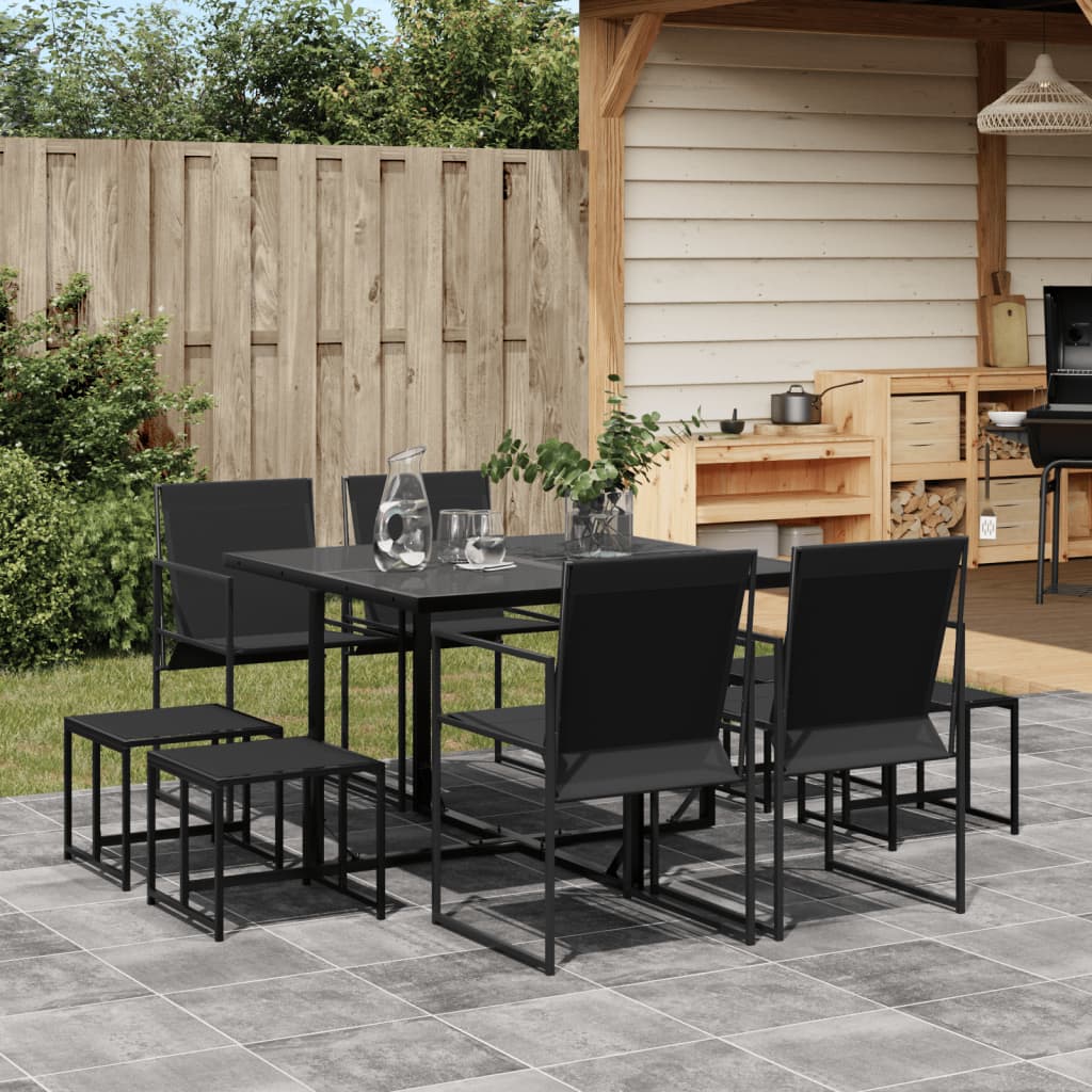 vidaXL 9-piece Garden Dining Set Textilene Black