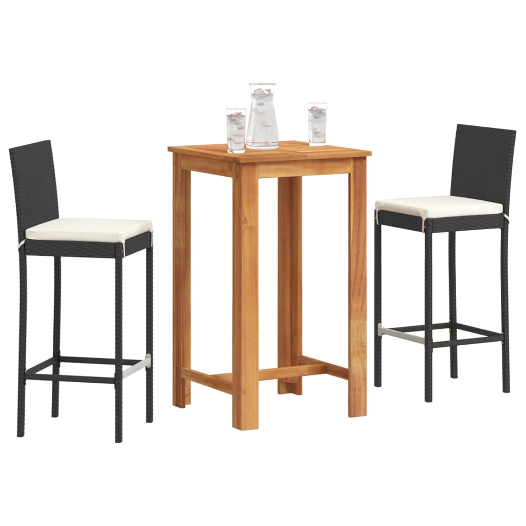 vidaXL 3-Piece Garden Bar Set Solid Acacia Wood and Poly Rattan Black