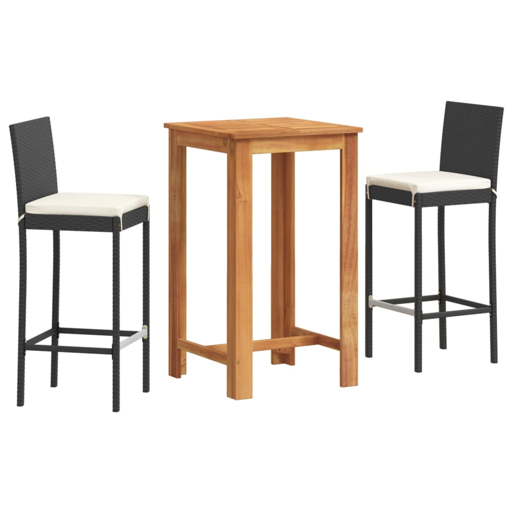 vidaXL 3-Piece Garden Bar Set Solid Acacia Wood and Poly Rattan Black