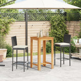 vidaXL 3-Piece Garden Bar Set Solid Acacia Wood and Poly Rattan Black