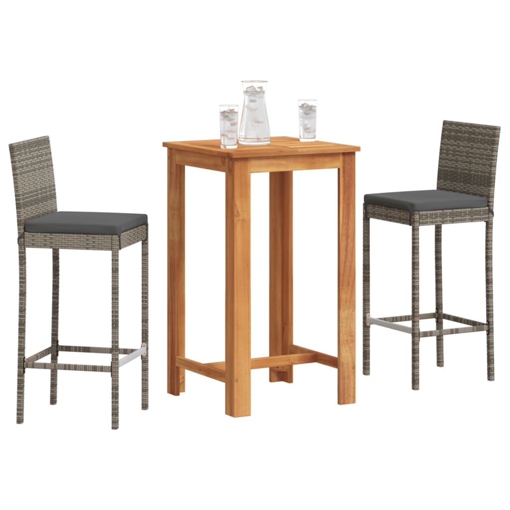 vidaXL 3-Piece Garden Bar Set Solid Acacia Wood and Poly Rattan Black