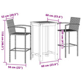 vidaXL 3-delige Tuinbarset massief acaciahout en poly rattan bruin
