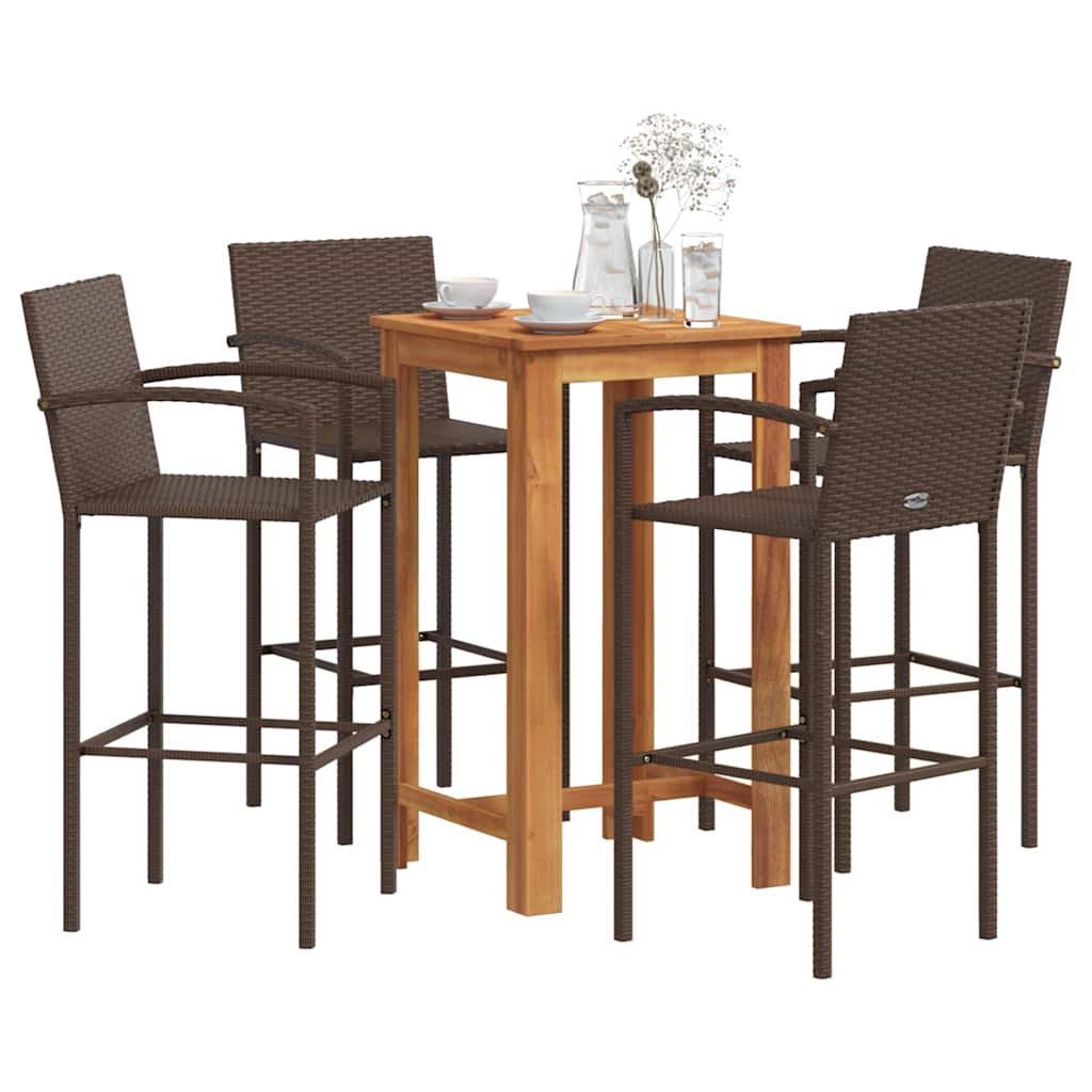 vidaXL 3-delige Tuinbarset massief acaciahout en poly rattan bruin