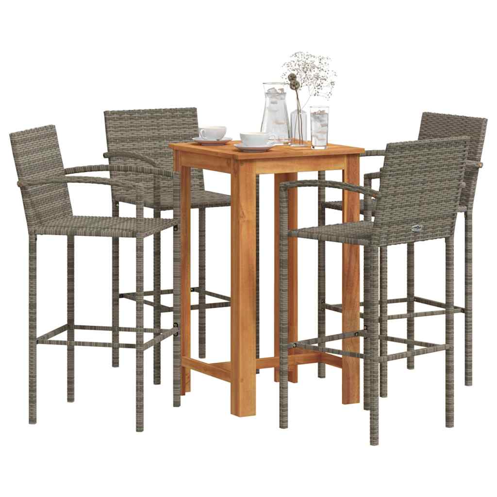 vidaXL 3-delige Tuinbarset massief acaciahout en poly rattan bruin