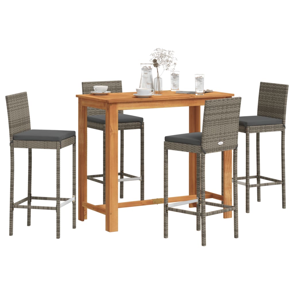vidaXL 5-piece Garden Bar Set Solid Acacia Wood and Poly Rattan Black