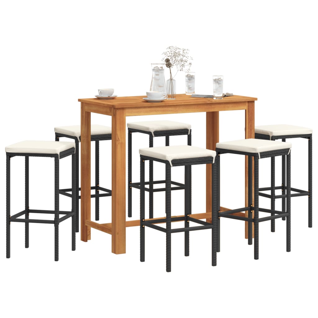 vidaXL 5-delige Tuinbarset massief acaciahout en poly rattan bruin