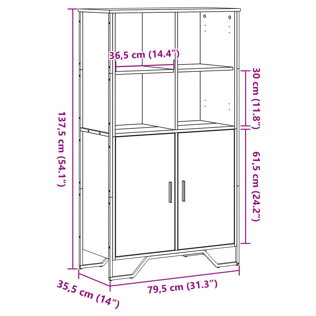 vidaXL Hoge kast 79,5x35,5x137,5 cm bewerkt hout zwart