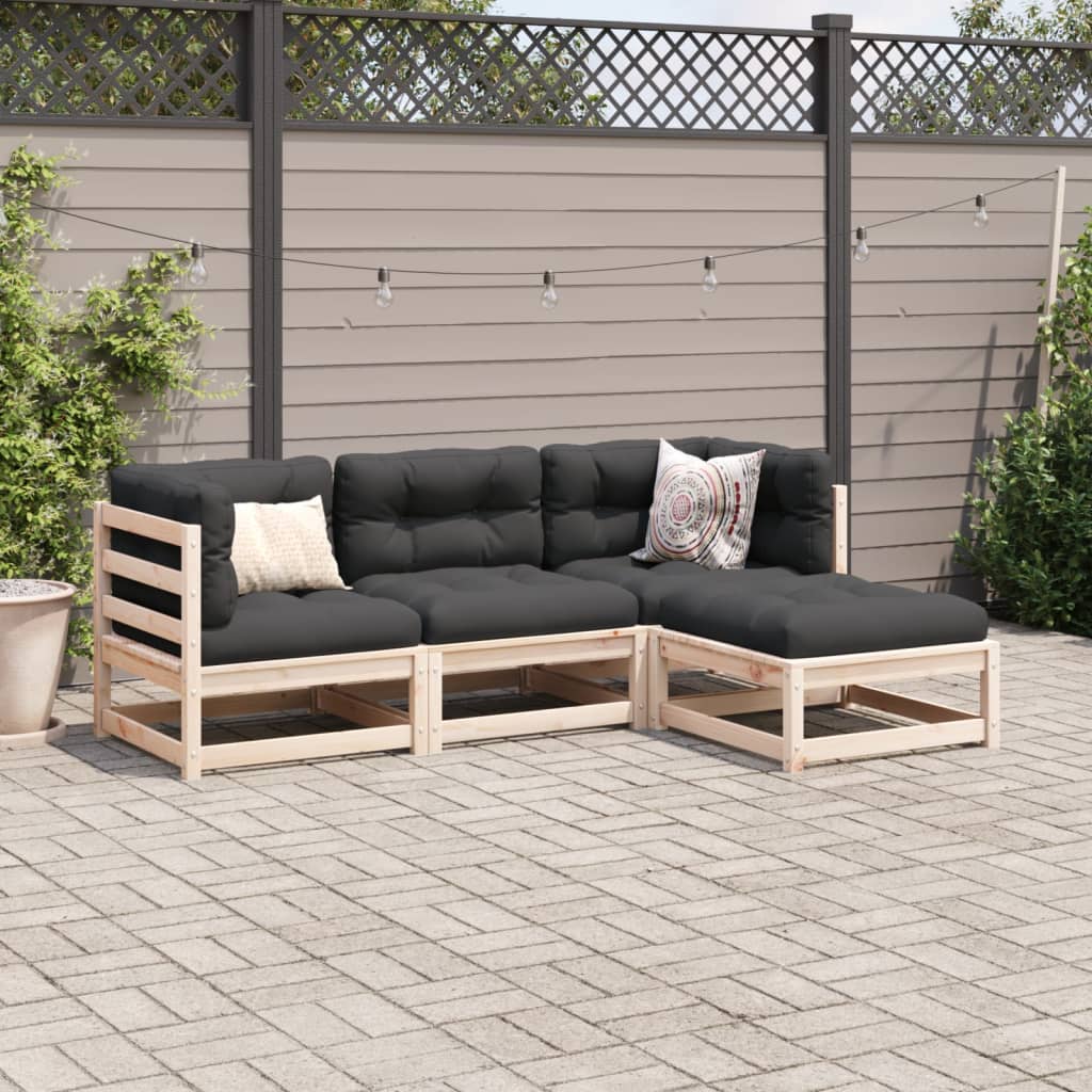 vidaXL 4-delige Loungeset met kussens massief grenenhout