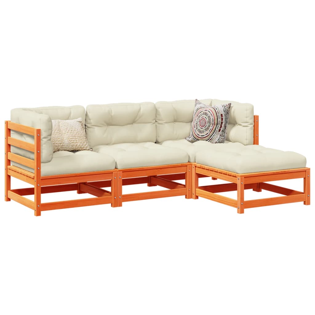 vidaXL 4-delige Loungeset met kussens massief grenenhout