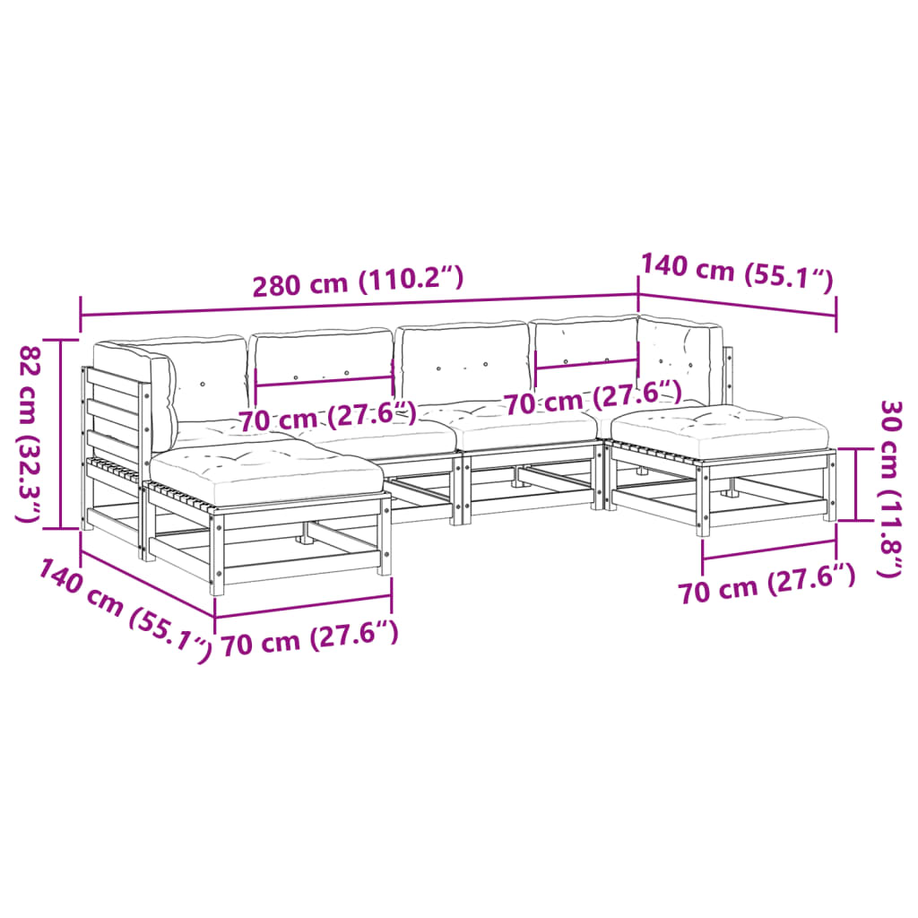 vidaXL 6-Piece Lounge Set with Cushions Solid Pinewood