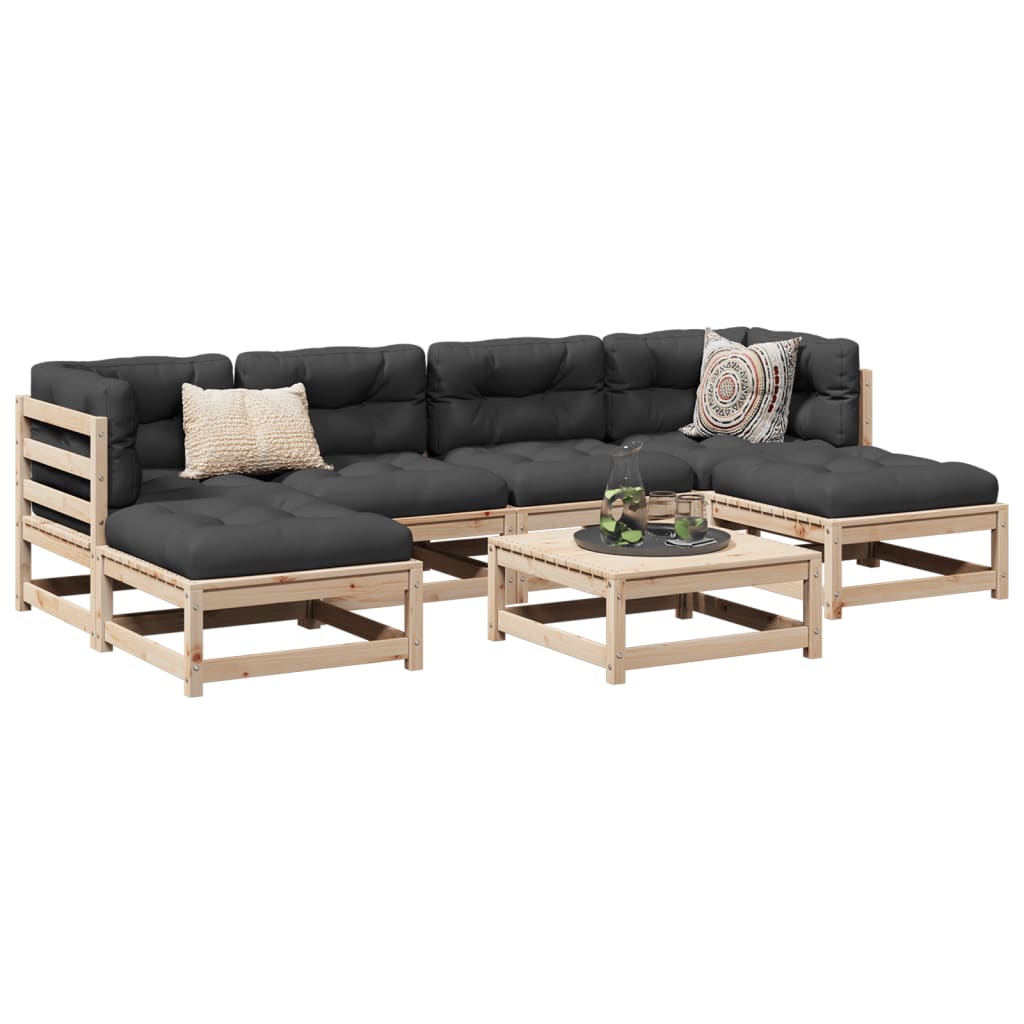 vidaXL 7-Piece Lounge Set with Cushions Solid Pine Wood