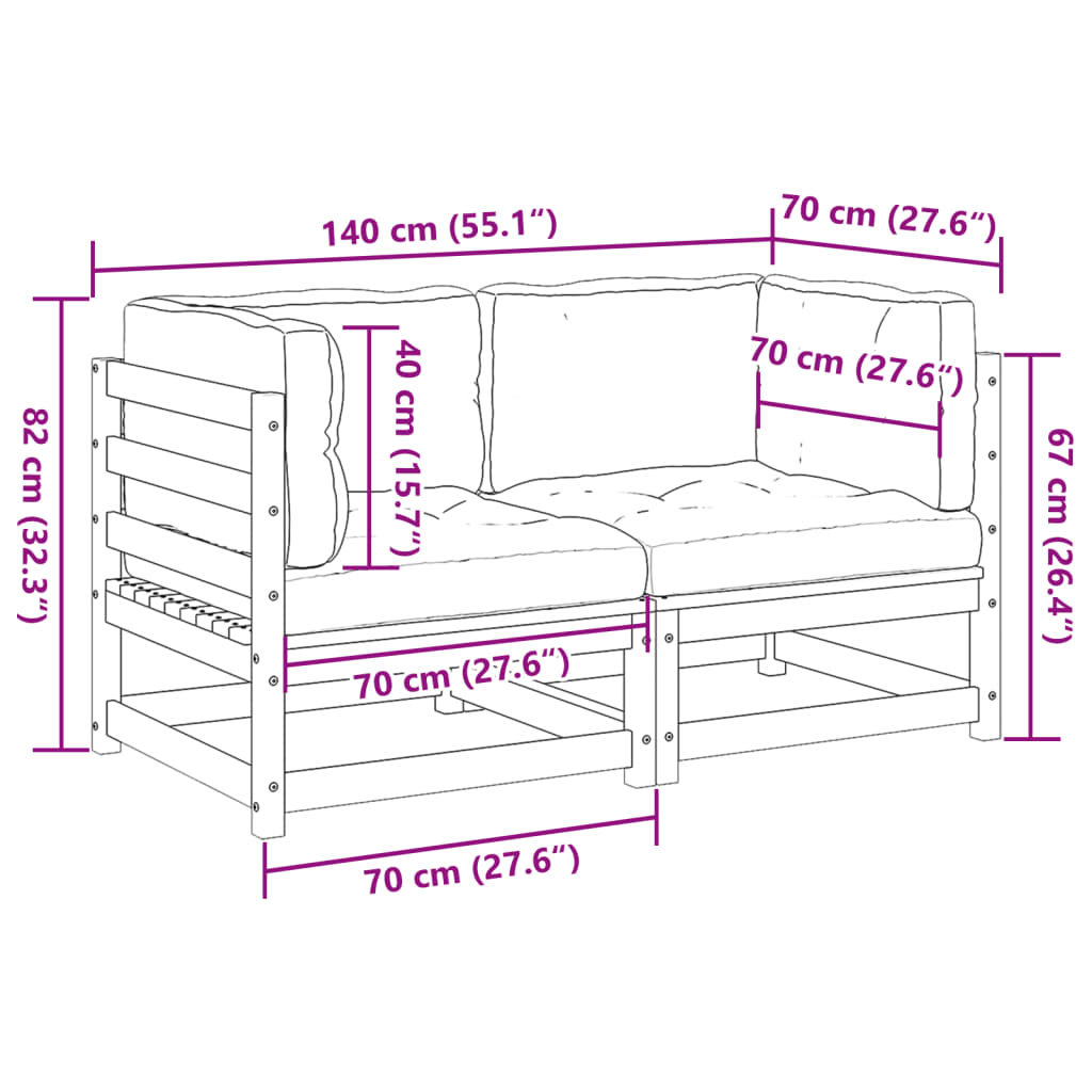 vidaXL 2-delige Loungeset massief grenenhout