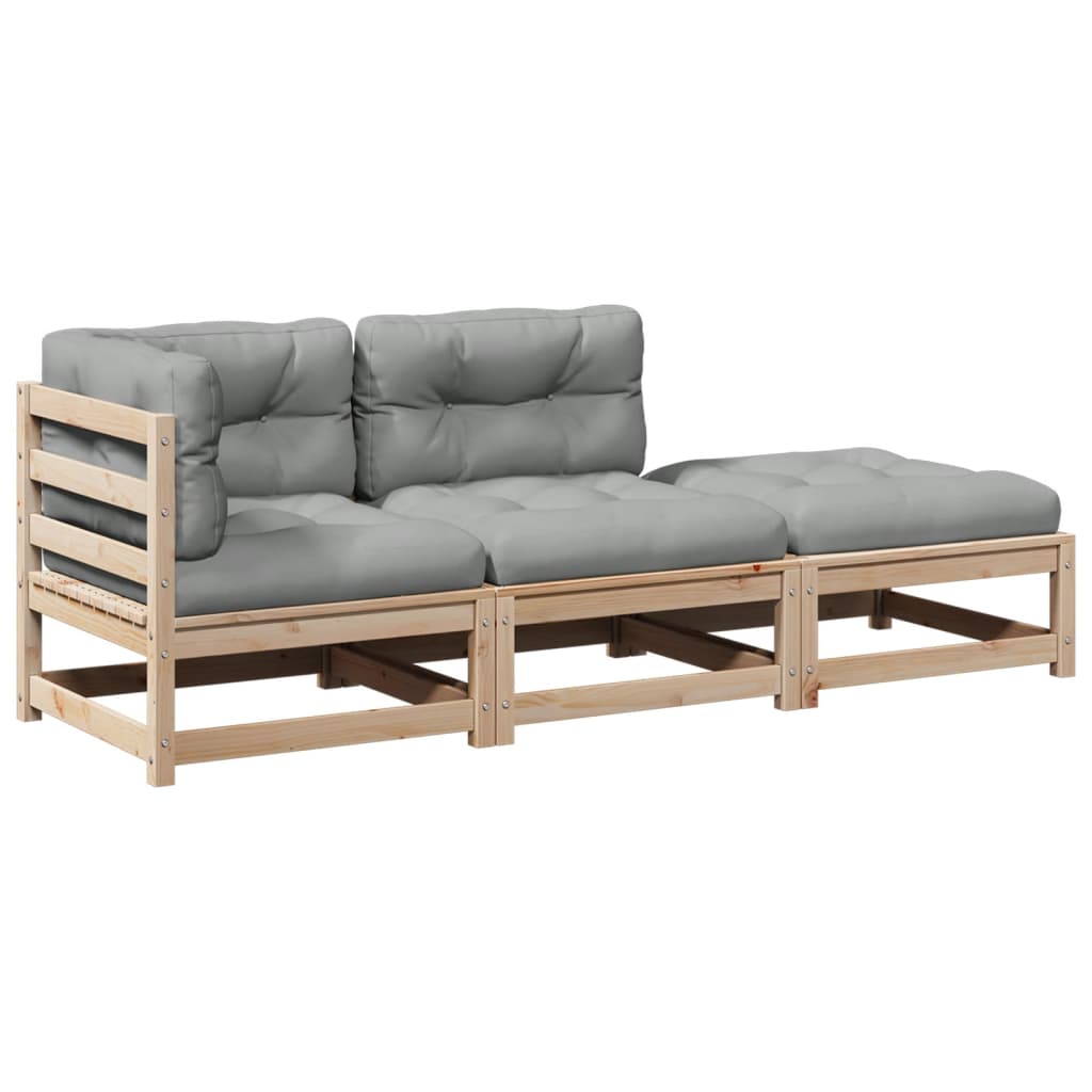 vidaXL 3-delige Loungeset met kussens massief grenenhout
