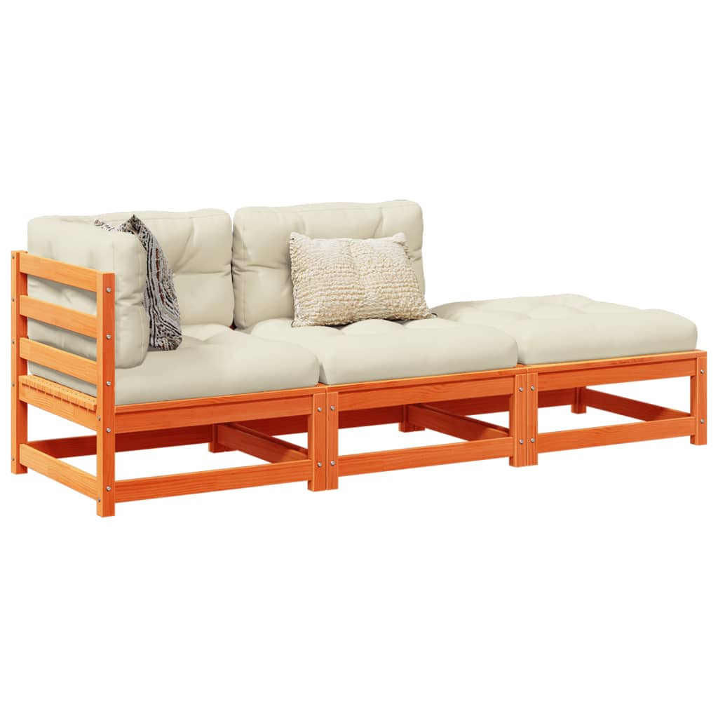 vidaXL 3-delige Loungeset met kussens massief grenenhout