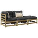 vidaXL 3-delige Loungeset met kussens massief grenenhout