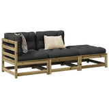 vidaXL 3-delige Loungeset met kussens massief grenenhout
