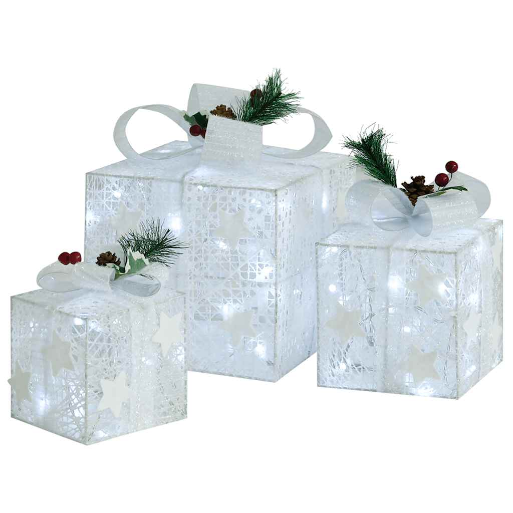 vidaXL Christmas decoration gift boxes 3 pcs indoor/outdoor white