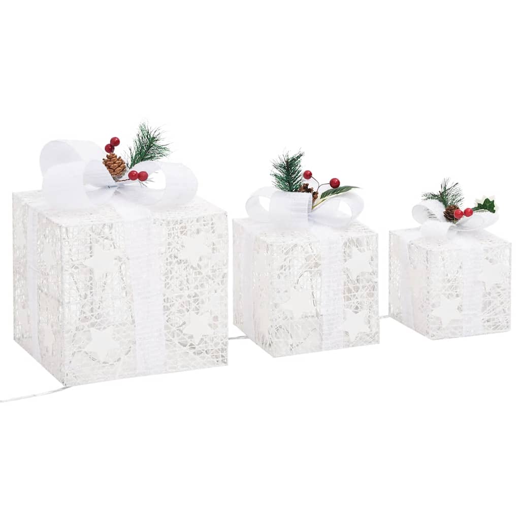 vidaXL Christmas decoration gift boxes 3 pcs indoor/outdoor white