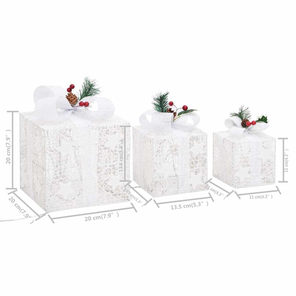 vidaXL Christmas decoration gift boxes 3 pcs indoor/outdoor white