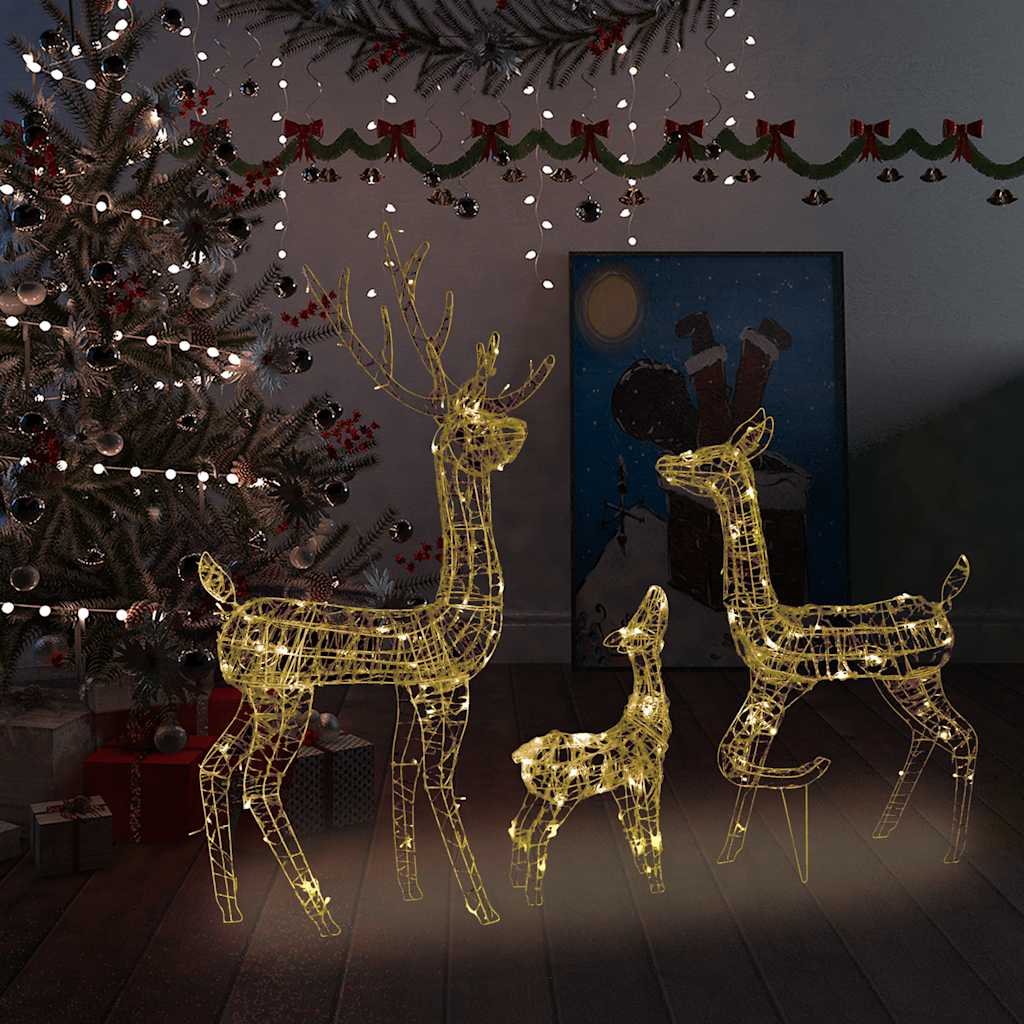 vidaXL Kerstversiering rendierfamilie 201 LED's wit en zilverkleurig