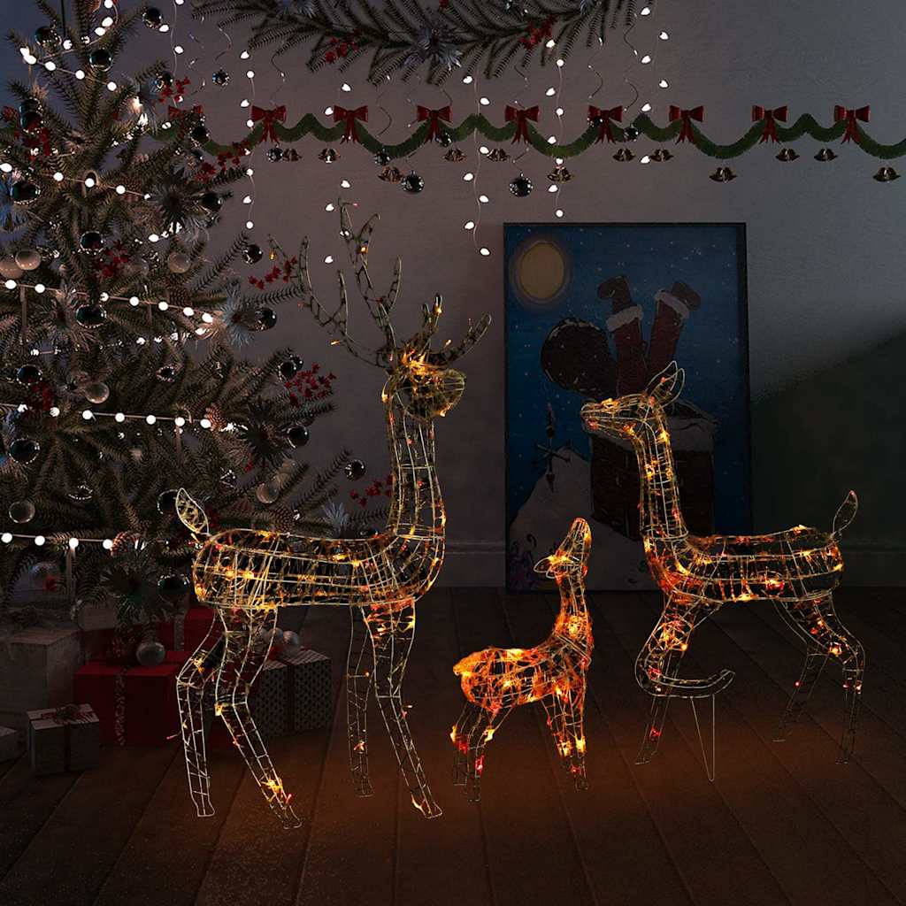 vidaXL Kerstversiering rendierfamilie 201 LED's wit en zilverkleurig