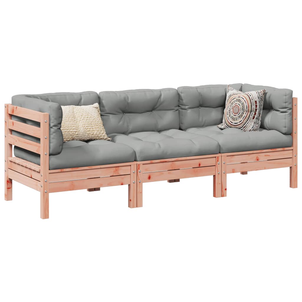 vidaXL 3-delige Loungeset met kussens massief grenenhout wasbruin