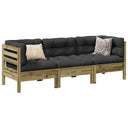 vidaXL 3-delige Loungeset met kussens massief grenenhout wasbruin