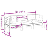 vidaXL 3-delige Loungeset met kussens massief grenenhout wasbruin