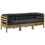 vidaXL 3-delige Loungeset met kussens massief grenenhout wasbruin
