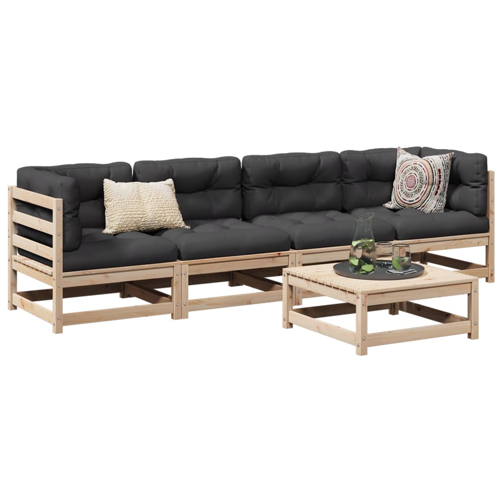 vidaXL 5-delige Loungeset met kussens massief grenenhout