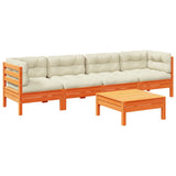 vidaXL 5-delige Loungeset met kussens massief grenenhout wasbruin