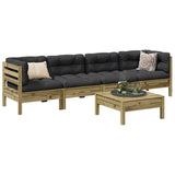 vidaXL 5-delige Loungeset met kussens massief grenenhout wasbruin