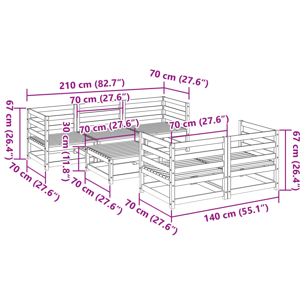 vidaXL 6-delige Loungeset massief grenenhout