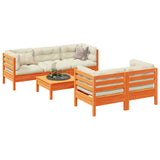 vidaXL 6-delige Loungeset met kussens massief grenenhout wasbruin
